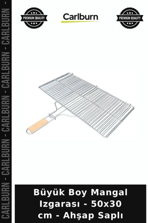 Özel Üretim Piknik Bahçe Barbekü Pratik Geniş Büyük Boy Mangal Izgarası - 50x30 cm - Ahşap Saplı