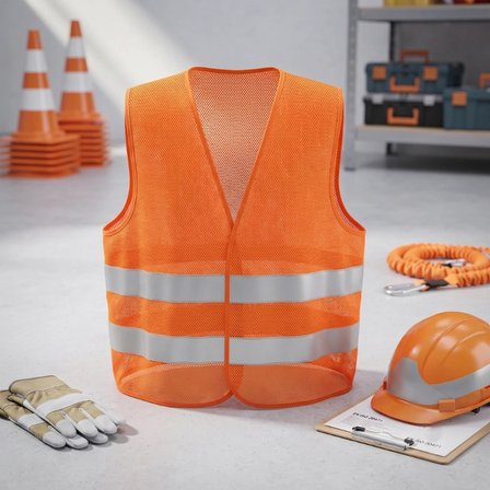 Özel Üretim Yüksek Görünürlük Fileli Fosforlu Turuncu İkaz Yeleği Çift Reflektörlü İş Güvenliği