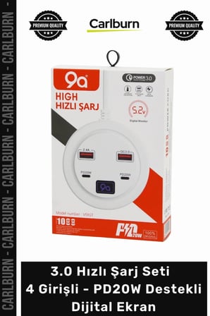 Özel Üretim QC 3.0 USB Adaptör 30 Hızlı Şarj Seti 4 Girişli PD20W Destekli Dijital Ekran