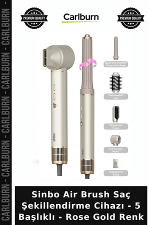 Özel Üretim Hacimlendirici Sinbo Air Brush Saç Şekillendirme Cihazı - 5 Başlıklı - Rose Gold Renk