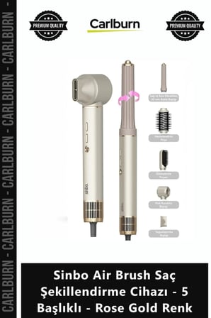 Özel Üretim Hacimlendirici Sinbo Air Brush Saç Şekillendirme Cihazı - 5 Başlıklı - Rose Gold Renk