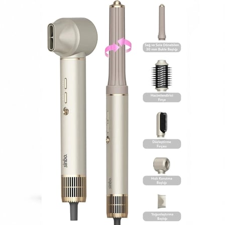 Özel Üretim Hacimlendirici Sinbo Air Brush Saç Şekillendirme Cihazı - 5 Başlıklı - Rose Gold Renk