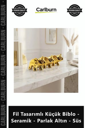 Özel Üretim Modern Gold Dekoratif Şık Obje Fil Tasarımlı Küçük Biblo Seramik Parlak Altın Süs