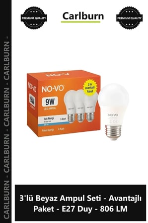 Özel Üretim 9W Led 6500K Tasarruflu Güçlü 3'lü Beyaz Ampul Seti Avantajlı Paket E27 Duy 806 LM