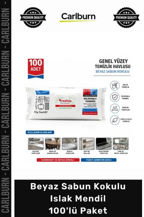 Genel Yüzey Temizlik Havlusu - 100'lü Paket - Beyaz Sabun Kokulu Islak Mendil
