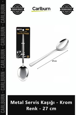 Özel Üretim Dayanıklı Paslanmaz Çelik Şık Mutfak Sunumu Metal Servis Kaşığı Krom Renk 27 cm