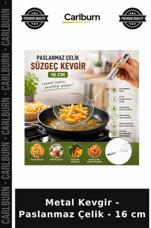 Özel Üretim Pratik Mutfak Süzgeç Metal Kevgir - Paslanmaz Çelik - 16 cm