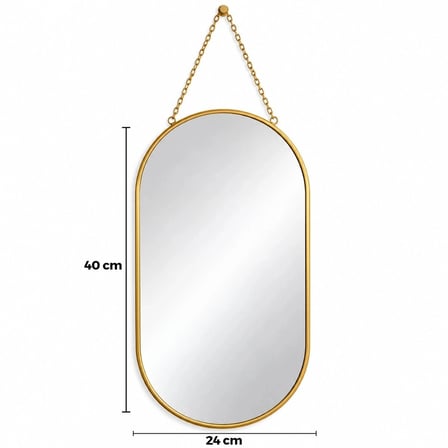 Özel Üretim Ev Dekorasyonu Dekoratif Duvar Aynası - Gold Metal Çerçeveli - İp Askılı - 24x40 cm