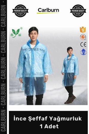 Özel Üretim Kapüşonlu Çıtçıtlı Su Geçirmez Dayanıklı Unisex Pratik İnce Şeffaf Yağmurluk 1 Adet