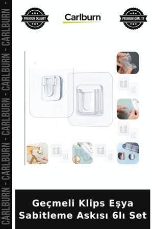 Özel Üretim Askı Şeffaf Düzenleyici Geçmeli Klips Eşya Sabitleme Askısı 6lı Set