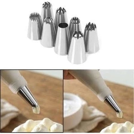 Özel Üretim Pasta Süsleme Aparatı Paslanmaz Çelik Uçlu Profesyonel Hijyenik Krema Sıkma Seti 10 Parç