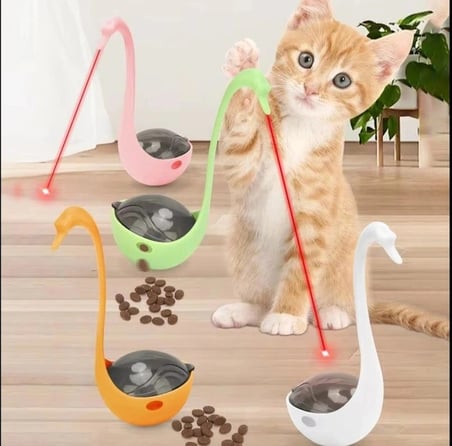 Özel Üretim İ̇Nteraktif Avlanma Mama Hazneli Eğlenceli Sevimli Kuğu Şeklinde Lazerli Kedi Oyuncağı