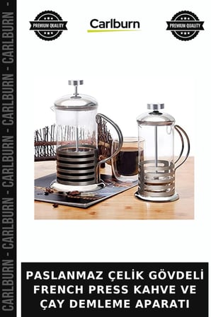 PASLANMAZ ÇELİK GÖVDELİ FRENCH PRESS KAHVE VE ÇAY DEMLEME APARATI Ev Aleti Pratik Mutfak Sunum Ürünü