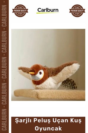 #Petshop Kedi Avcılık İçgüdüsü Tetikleyici Kanat Çırpan Sesli USB Şarjlı İpli Peluş Uçan Kuş Oyuncak