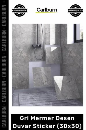 Dayanıklı Nem Su Yağ Geçirmez Mutfak Banyo Tezgah Şık Kendinden Yapışkanlı Gri Mermer 30x30cm