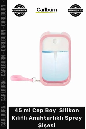 Özel Üretim 45 ml Plastik Parfüm Alkol Dezenfektan Cep Boy Silikon Kılıflı Anahtarlıklı Sprey Şişesi