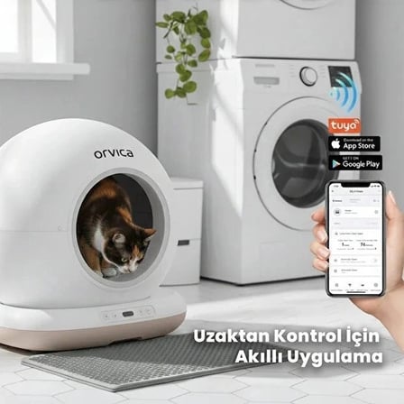 Özel Üretim Otomatik Wi-Fi Hijyenik Geniş Hacimli HD Kameralı Akıllı Kedi Tuvaleti