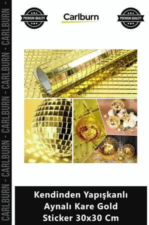 Özel Üretim Cam Mozaik Lüks Modern Şık Panel Kendinden Yapışkanlı Aynalı Kare Gold Sticker 30x30 Cm