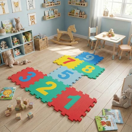 #YerMatı Çocuk Oyun Eğitim Güvenli EVA Darbe Emici Canlı Renkler 9 Parça Sayılar Puzzle Yer Matı