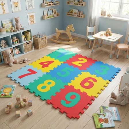 #YerMatı Çocuk Oyun Eğitim Güvenli EVA Darbe Emici Canlı Renkler 9 Parça Sayılar Puzzle Yer Matı