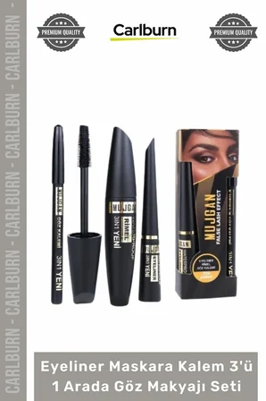 #Kozmetik Siyah Suya Dayanıklı Dolgun Kalıcı Eyeliner Maskara Kalem 3'ü 1 Arada Göz Makyajı Seti