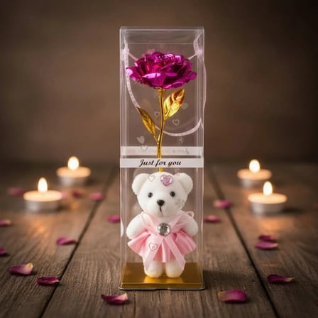 Özel Üretim Dekoratif Romantik Sürpriz Hatıra Aksesuar Şeffaf Kutulu Ayıcıklı Sonsuzluk Gülü