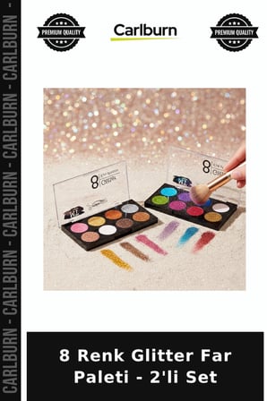 Özel Üretim Simli Parlak Makyaj Göz Palet 8 Renk Glitter Far Paleti - 2'li Set