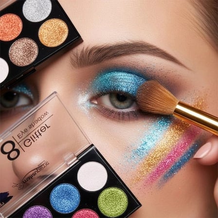 Özel Üretim Simli Parlak Makyaj Göz Palet 8 Renk Glitter Far Paleti - 2'li Set