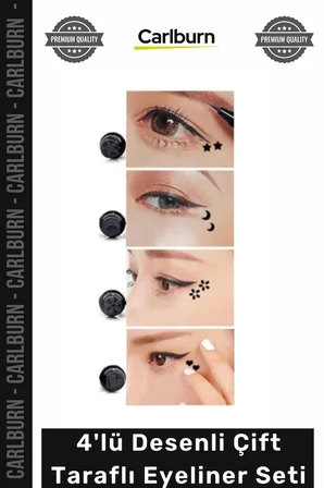 Yaratıcı Dekoratif Çift Taraflı Yoğun Siyah Pigment Makyaj 4'lü Desenli Çift Taraflı Eyeliner Seti