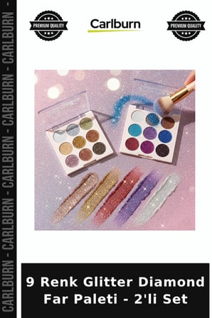 Özel Üretim Işıltılı Simli Makyaj Göz Farı 9 Renk Glitter Diamond Far Paleti - 2'li Set
