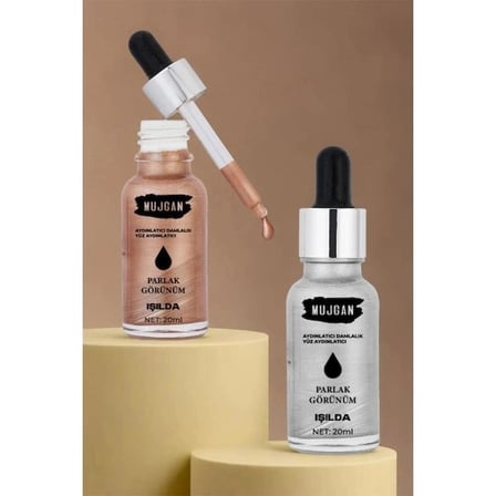 Özel Üretim Makyaj Işıltılı Parlak Kozmetik 2'li Damlalık Şişeli Likit Aydınlatıcı Highlighter Seti