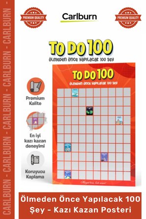 Özel Üretim Hediye Dekoratif İnteraktif Liste Ölmeden Önce Yapılacak 100 Şey Kazı Kazan Posteri