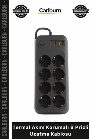 4 USB Portlu IQ Akıllı Şarj Özellikli Bakır Grup Priz Termal Akım Korumalı 8 Prizli Uzatma
