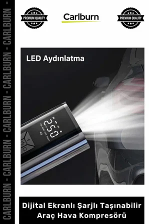 Özel Üretim Dual Mod 150 PSI Led Powerbank Dijital Ekranlı Şarjlı Taşınabilir Araç Hava Kompresörü