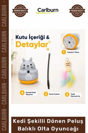 Özel Üretim İnteraktif 360 Dönen Yapışkanlı Eğitici Kedi Şekilli Dönen Peluş Balıklı Olta Oyuncağı