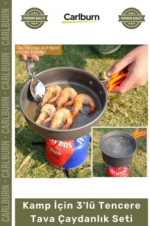 #KampSeti Katlanabilir Alüminyum Isı İletkenliği Yüksek Profesyonel Outdoor Piknik Kamp İçin 3'lü Tencere Tava Çaydanlık Seti
