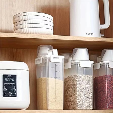 Özel Üretim Şeffaf Kilitli Erzak Ölçü Kabı Kapaklı Bakliyat Saklama Kabı Kulplu Tasarım 1800 ml
