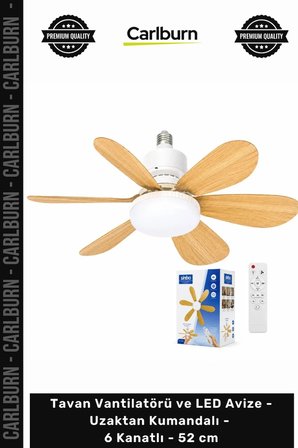 Özel Üretim Modern Şık Sessiz Tavan Vantilatörü LED Avize Uzaktan Kumandalı 6 Kanatlı 52 cm