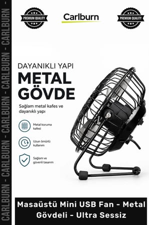 Özel Üretim Siyah Ergonomik Masa Vantilatör Masaüstü Mini USB Fan Metal Gövdeli Ultra Sessiz
