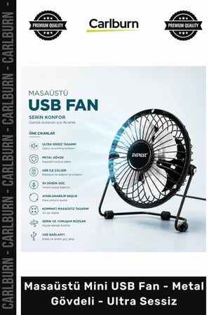 Özel Üretim Siyah Ergonomik Masa Vantilatör Masaüstü Mini USB Fan Metal Gövdeli Ultra Sessiz