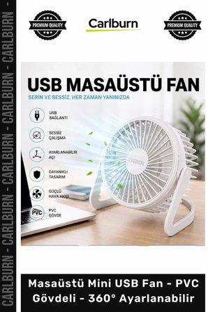 Özel Üretim 2500 RPM Sessiz Motor Portatif Masaüstü Mini USB Fan PVC Gövdeli 360° Ayarlanabilir