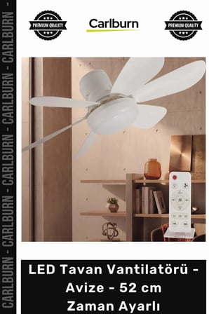 LED Tavan Vantilatörü - Avize - 52 cm - Zaman Ayarlı - Uzatma Duy Aparatlı