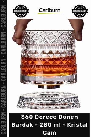 Özel Üretim Lüks Kokteyl Sunum Tasarım Döner 360 Derece Dönen Bardak 280 ml Kristal Cam