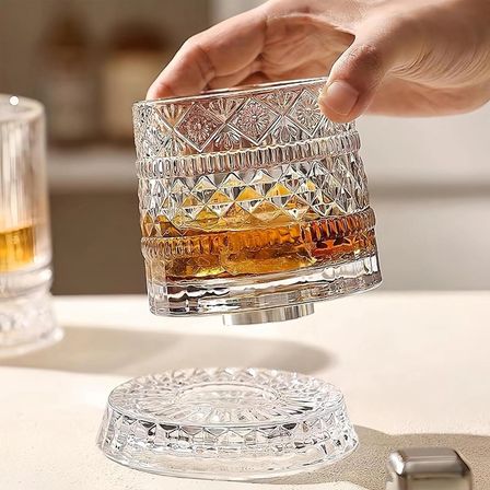 Özel Üretim Lüks Kokteyl Sunum Tasarım Döner 360 Derece Dönen Bardak 280 ml Kristal Cam