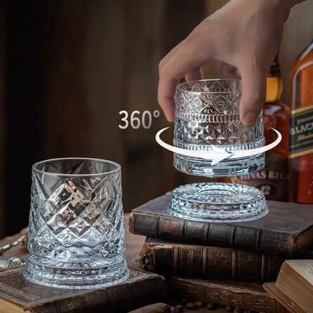 Özel Üretim Lüks Kokteyl Sunum Tasarım Döner 360 Derece Dönen Bardak 280 ml Kristal Cam