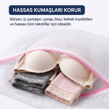 Özel Üretim Hassas Koruyucu Çamaşır Yıkama Filesi 40x50 cm Fermuarlı Tekrar Kullanılabilir