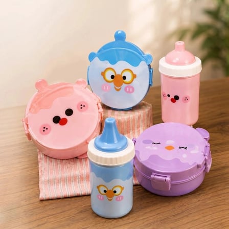 Özel Üretim Okul Kreş Çocuk Lunch Box Beslenme ve Yemek Seti - Sızdırmaz Mataralı - 3 Bölmeli Kap
