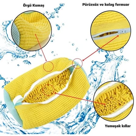 Özel Üretim File Ayakkabı Yıkama Torbası Mikrofiber Astarlı Fermuarlı Geniş Kullanım Alanı