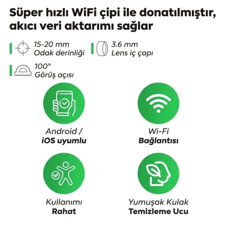 Özel Üretim Kişisel Bakım Akıllı Kulak Temizleme Cihazı - Kameralı - WiFi ve Mobil Uygulama Uyumlu