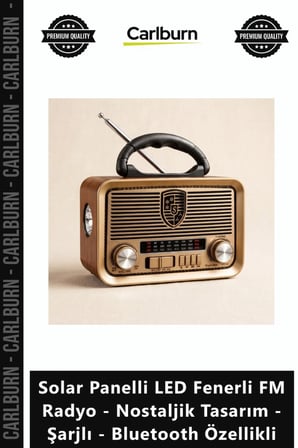 Özel Üretim Solar Panelli Led Fenerli Fm Radyo Nostaljik Tasarım Şarjlı Bluetooth Özellikli